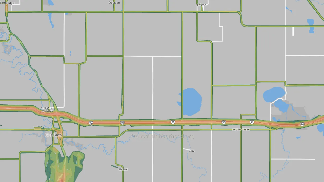 Faribault County, MN Map of Noise Levels in Faribault County