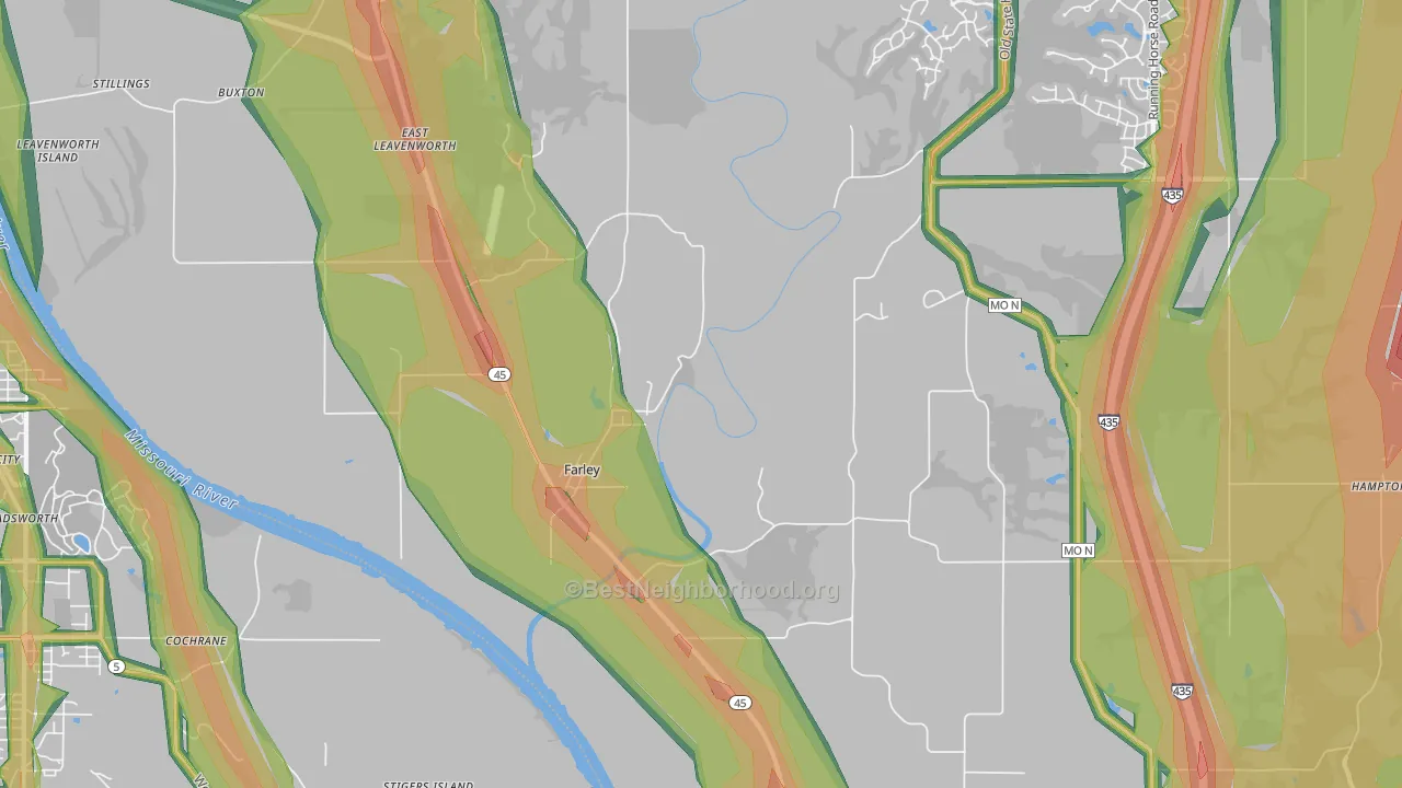 Farley, MO Map of Noise Levels in Farley