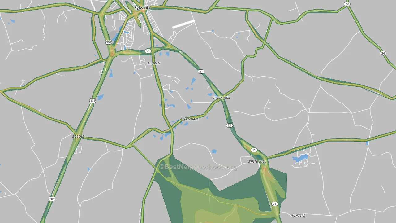 Farmdale, GA Map of Noise Levels in Farmdale