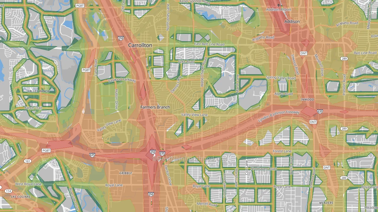 Farmers Branch, TX Map of Noise Levels in Farmers Branch