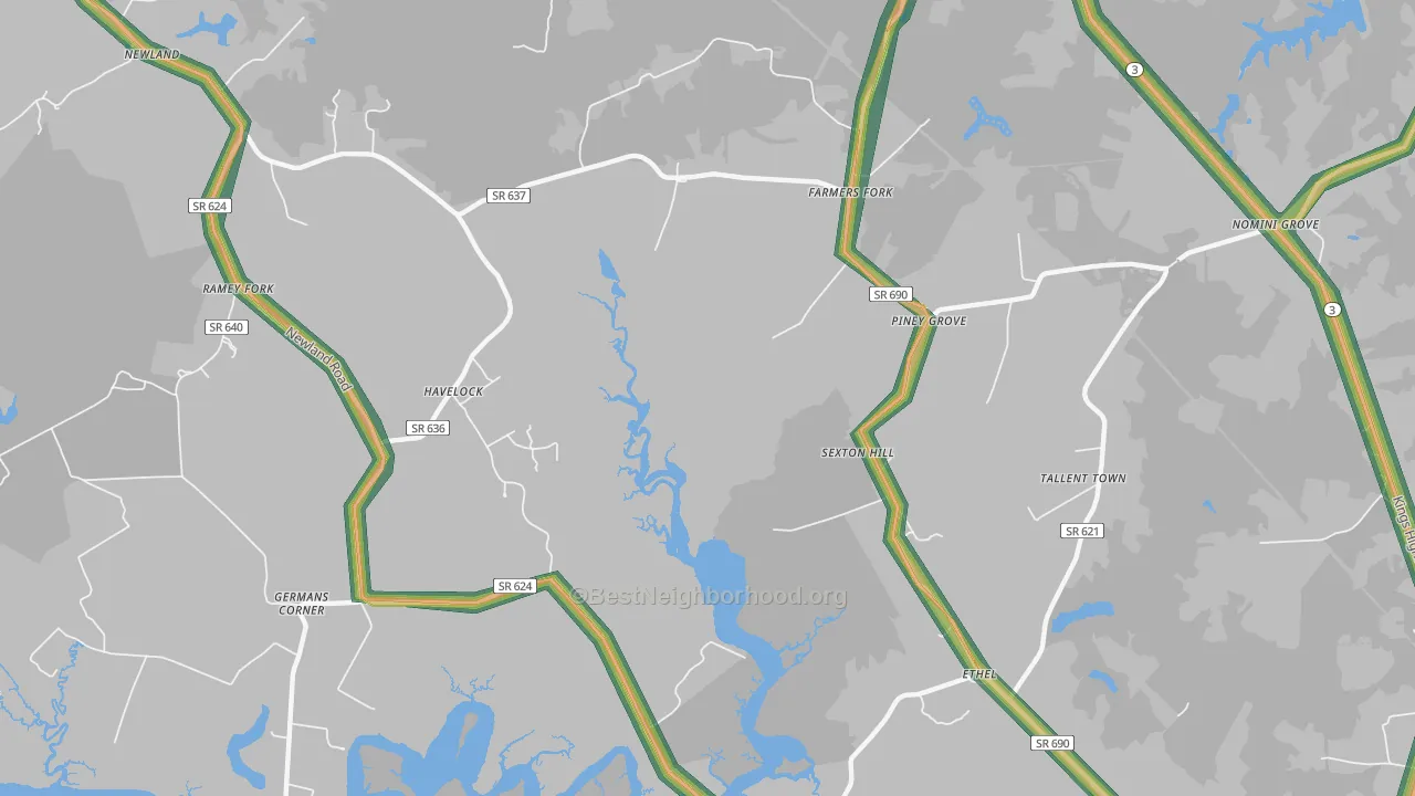Farmers Fork, VA Map of Noise Levels in Farmers Fork