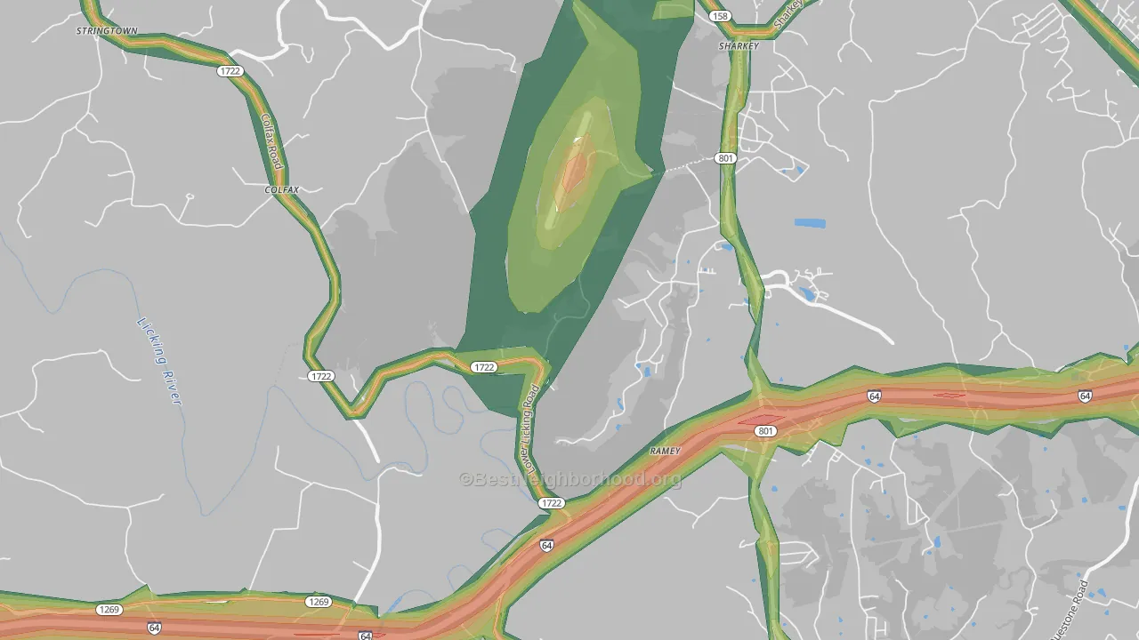 Farmers, KY Map of Noise Levels in Farmers
