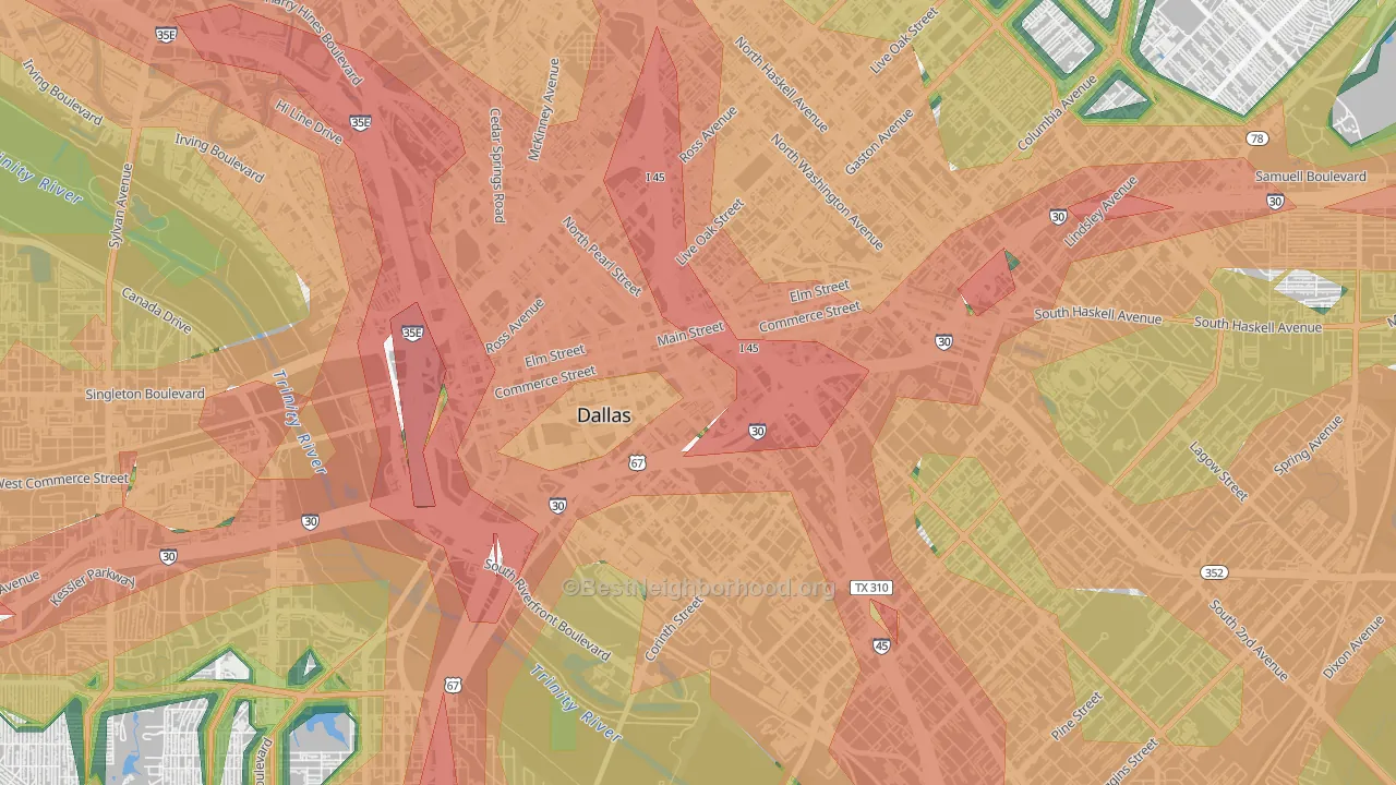 Farmers Market District, Dallas, TX Map of Noise Levels in Farmers Market District