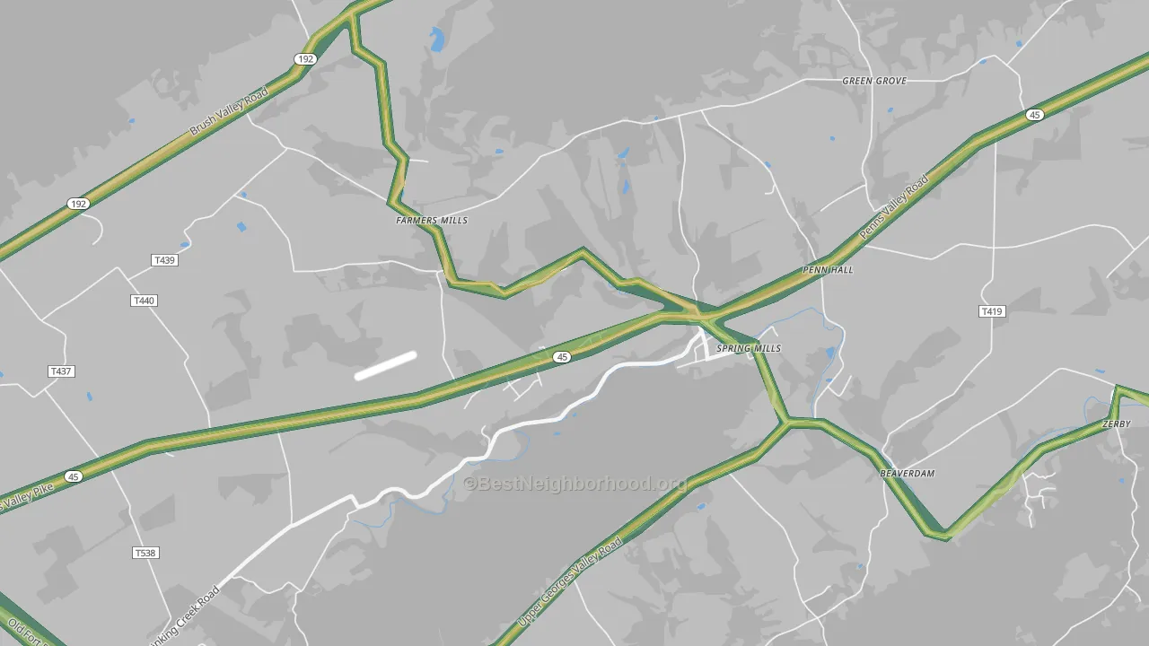 Farmers Mills, PA Map of Noise Levels in Farmers Mills