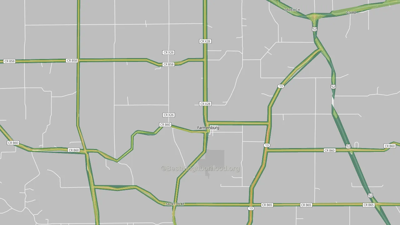 Farmersburg, IA Map of Noise Levels in Farmersburg