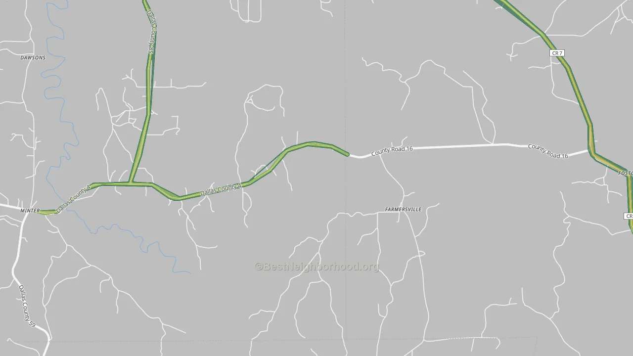 Farmersville, AL Map of Noise Levels in Farmersville