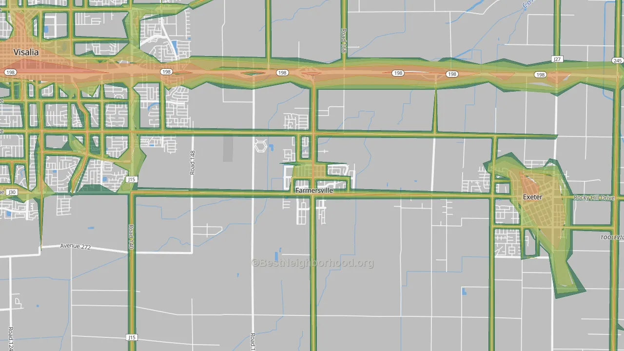 Farmersville, CA Map of Noise Levels in Farmersville