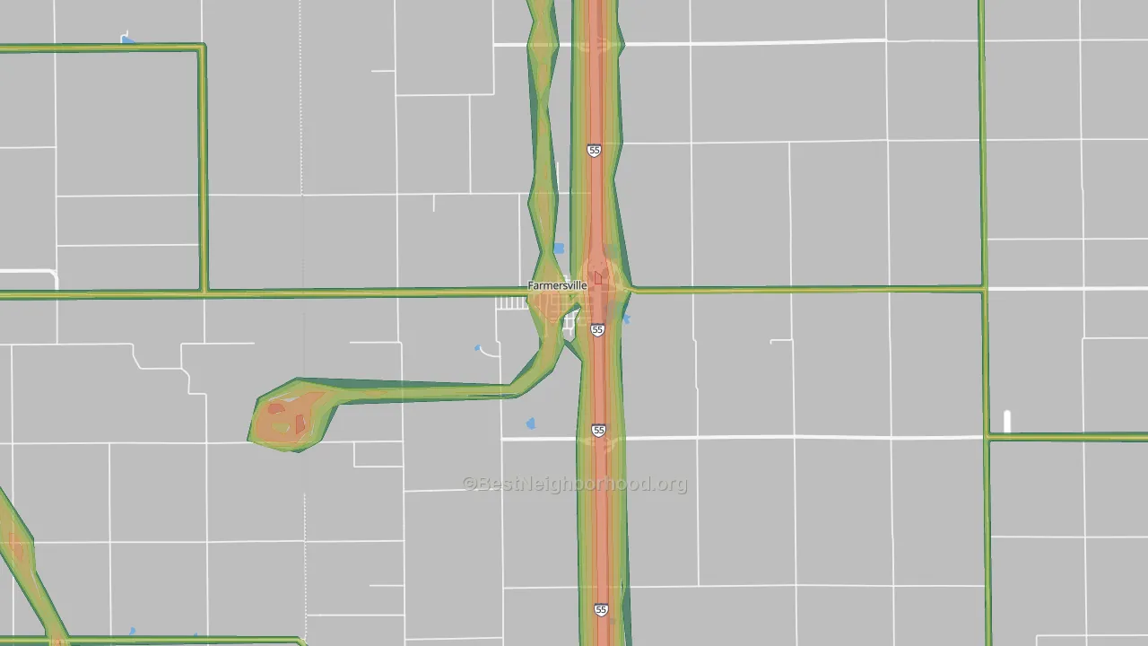 Farmersville, IL Map of Noise Levels in Farmersville