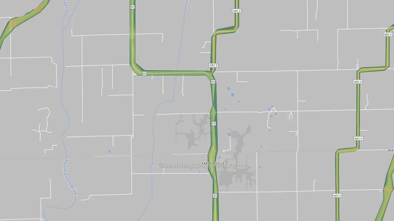 Farmersville, MO Map of Noise Levels in Farmersville