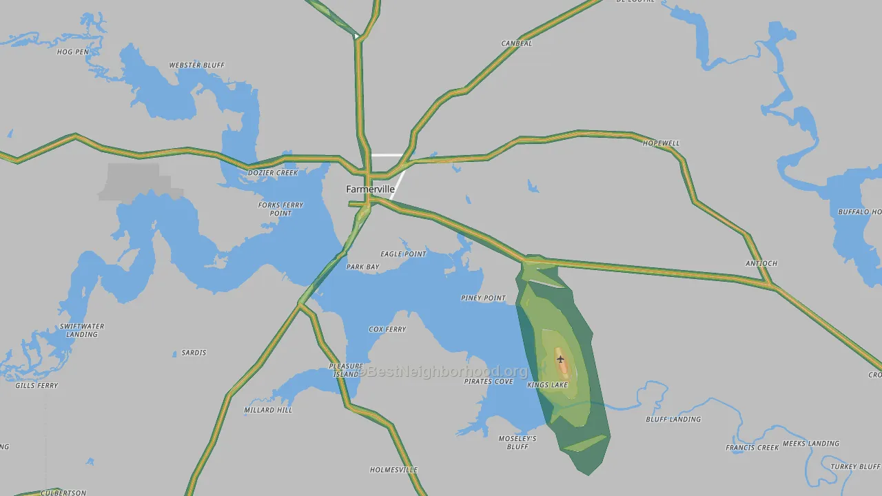Farmerville, LA Map of Noise Levels in Farmerville