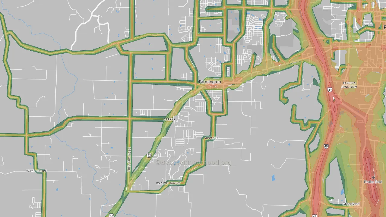 Farmington, AR Map of Noise Levels in Farmington