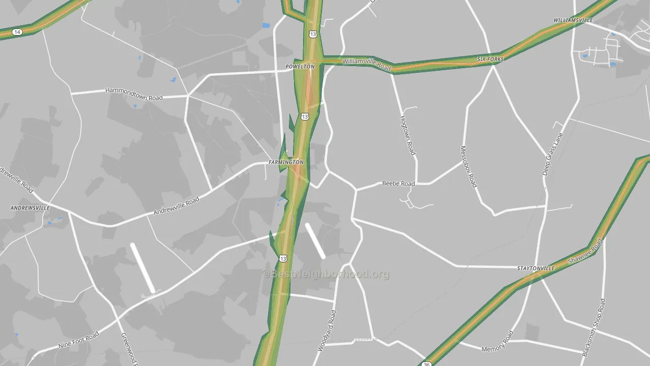 Farmington, DE Map of Noise Levels in Farmington