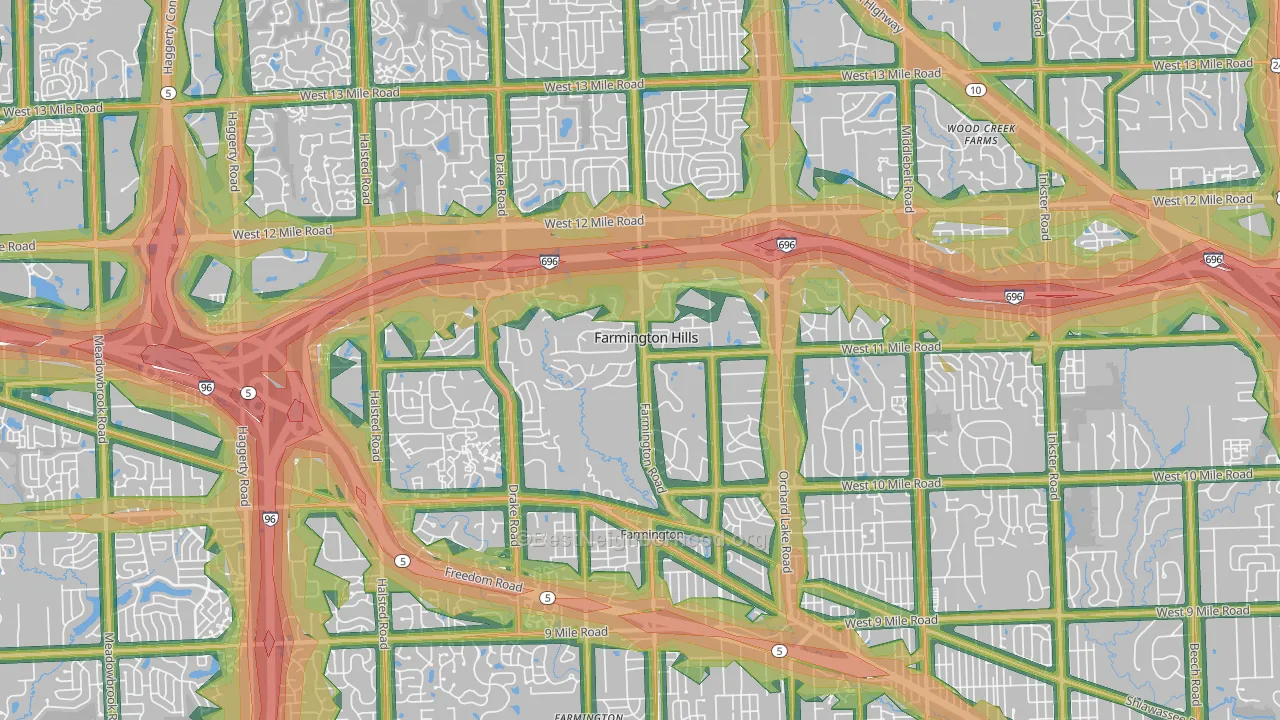 Farmington Hills, MI Map of Noise Levels in Farmington Hills