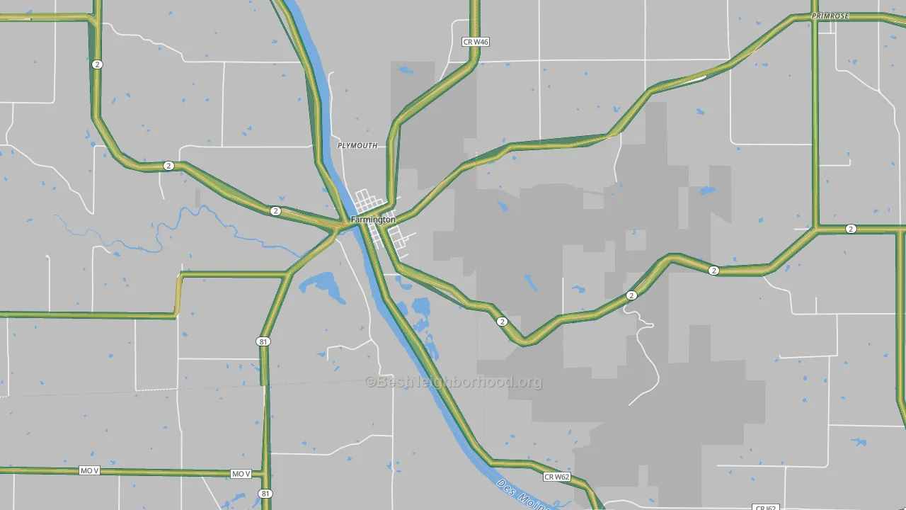 Farmington, IA Map of Noise Levels in Farmington