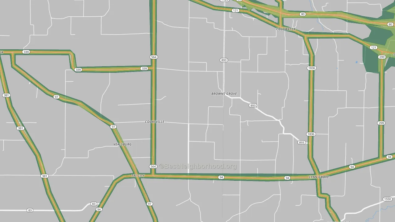 Farmington, KY Map of Noise Levels in Farmington
