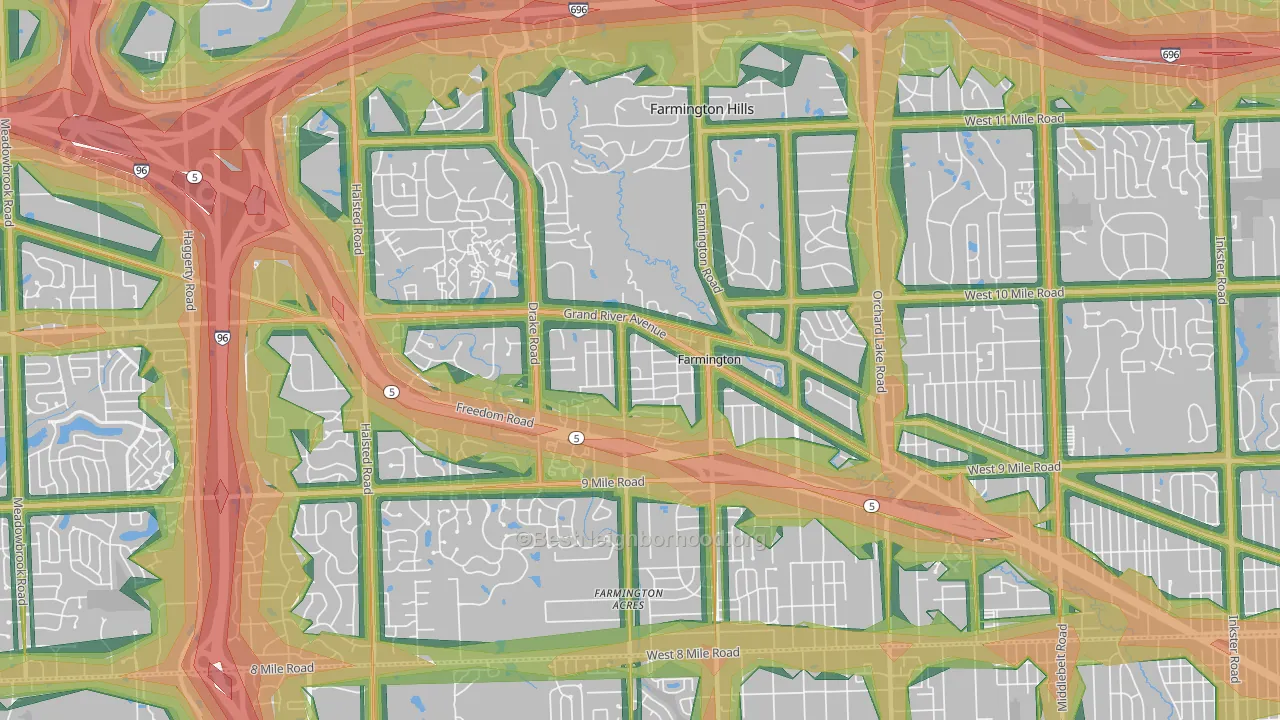 Farmington, MI Map of Noise Levels in Farmington