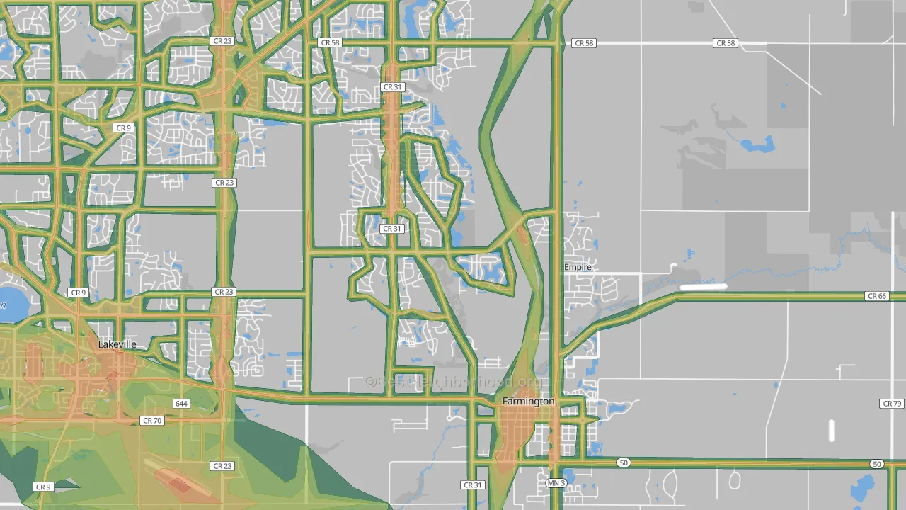 Farmington, MN Map of Noise Levels in Farmington