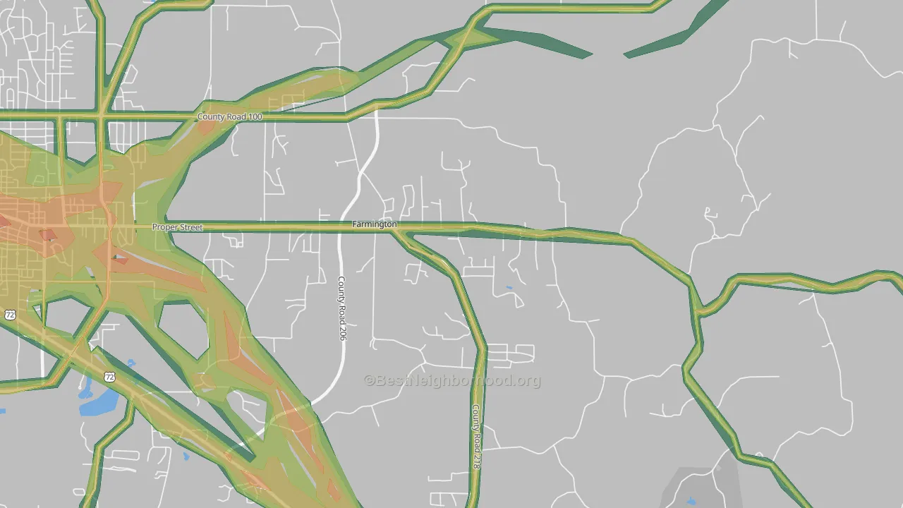 Farmington, MS Map of Noise Levels in Farmington