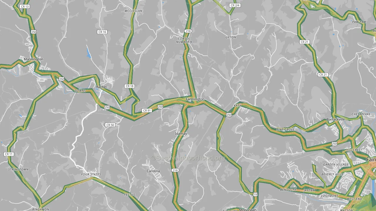 Farmington, WV Map of Noise Levels in Farmington