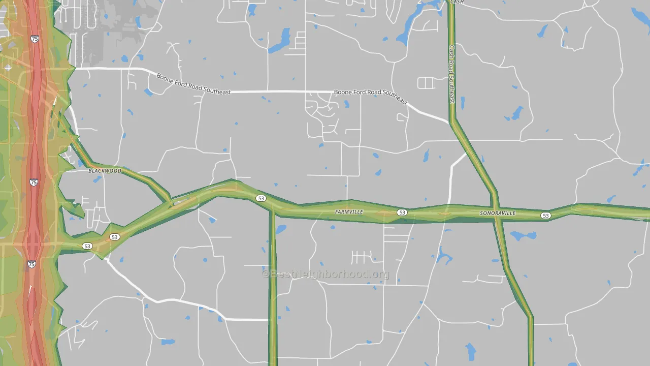 Farmville, GA Map of Noise Levels in Farmville