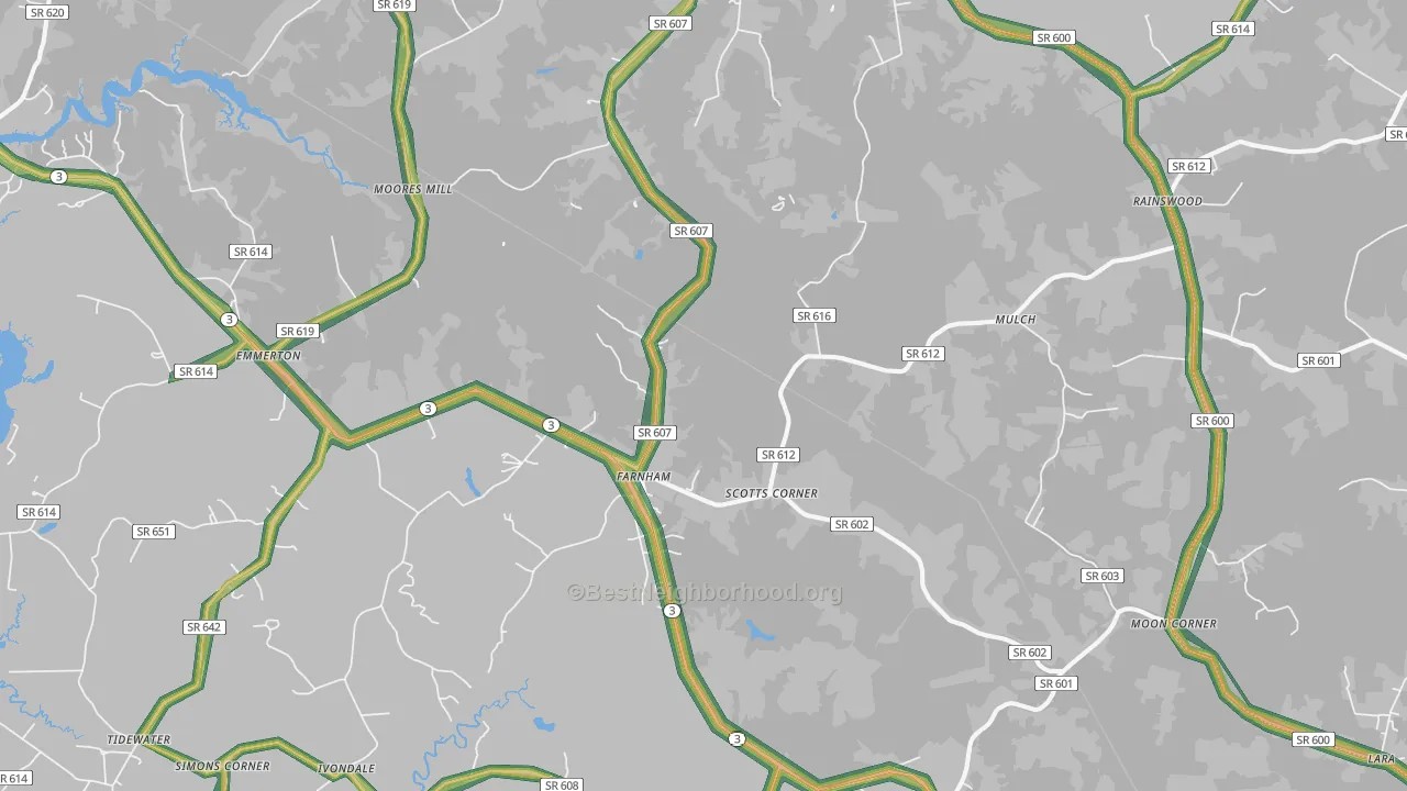Farnham, VA Map of Noise Levels in Farnham