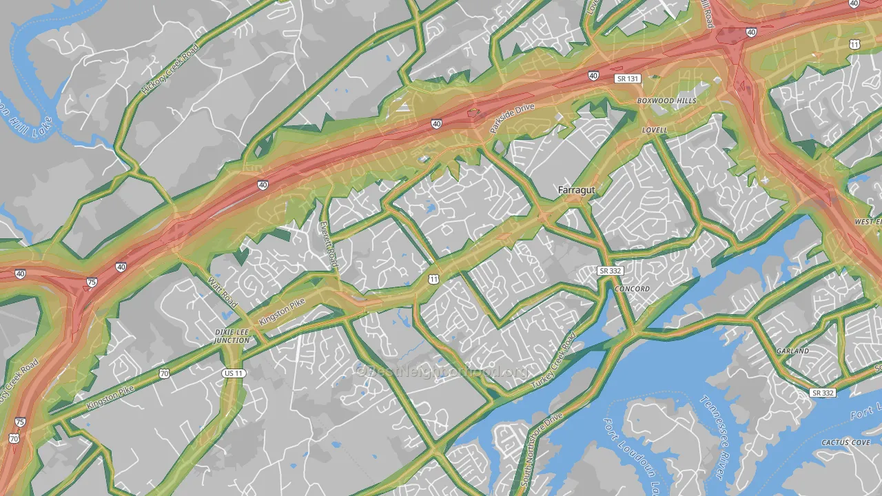 Farragut, TN Map of Noise Levels in Farragut