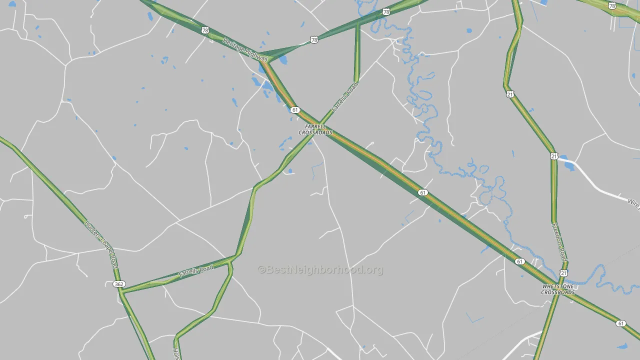 Farrell Crossroads, SC Map of Noise Levels in Farrell Crossroads