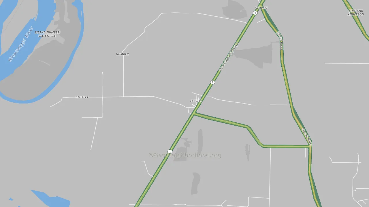Farrell, MS Map of Noise Levels in Farrell