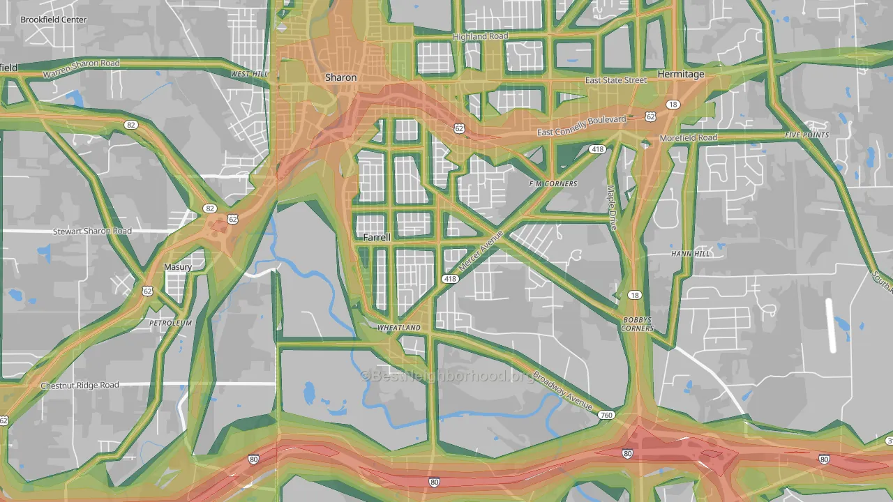 Farrell, PA Map of Noise Levels in Farrell