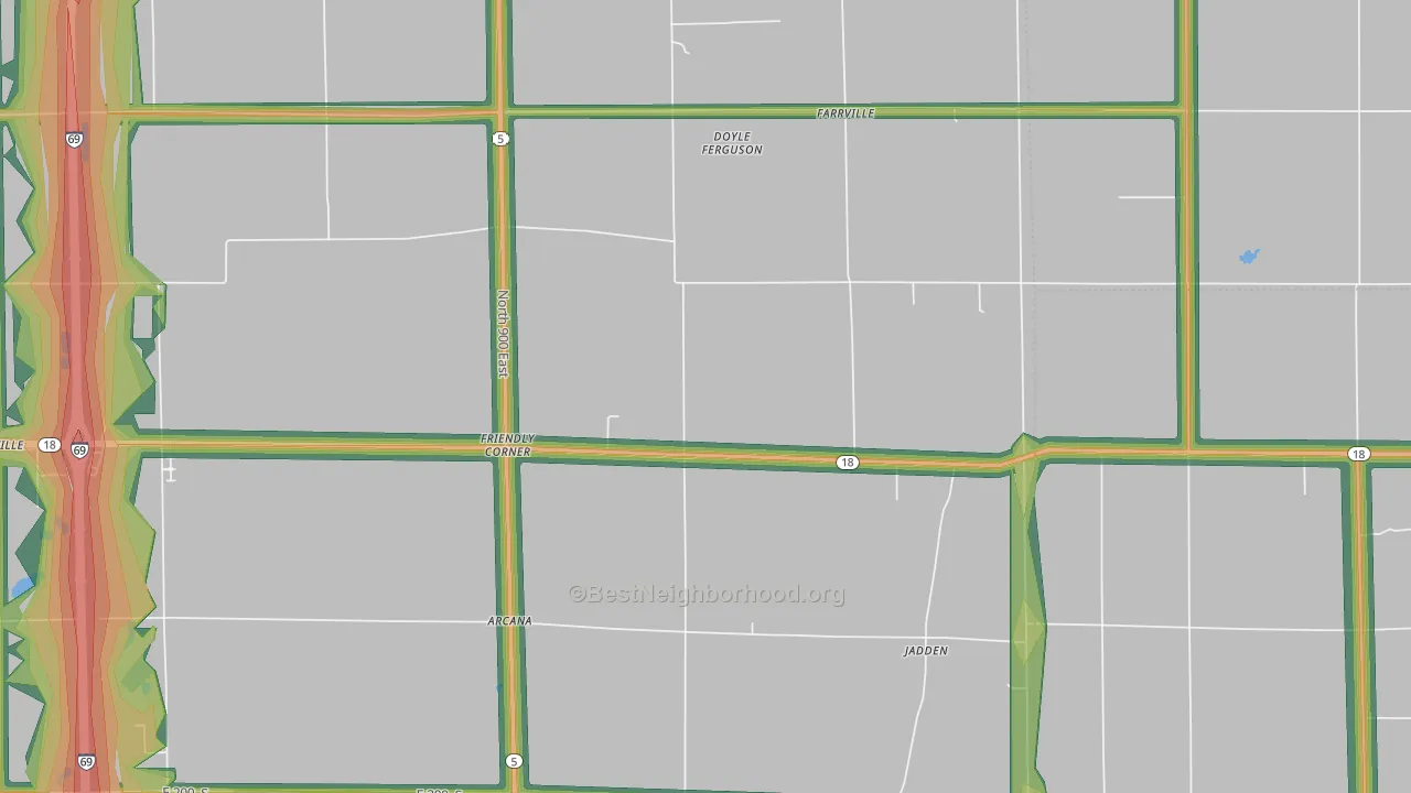 Farrville, IN Map of Noise Levels in Farrville
