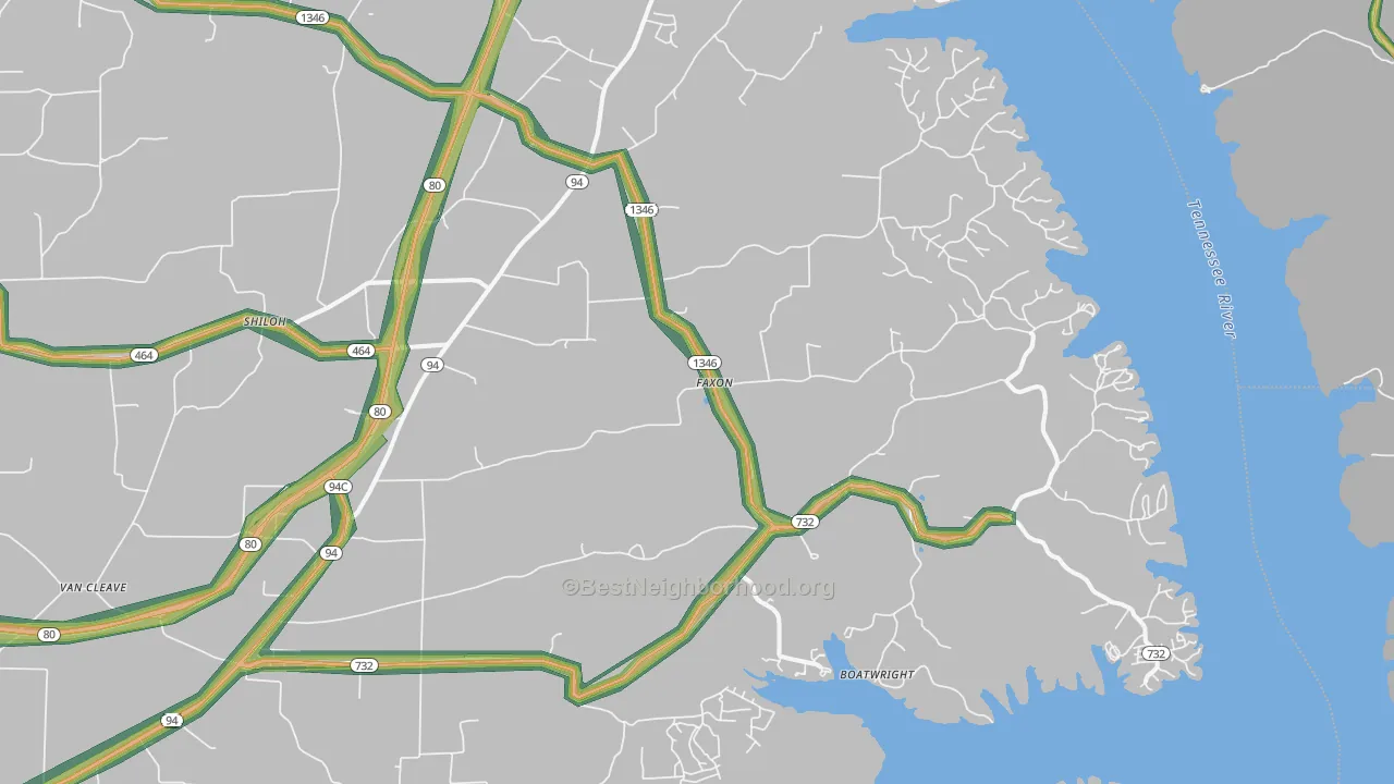 Faxon, KY Map of Noise Levels in Faxon