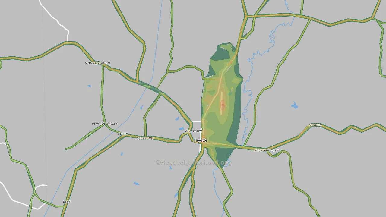 Fayette, AL Map of Noise Levels in Fayette