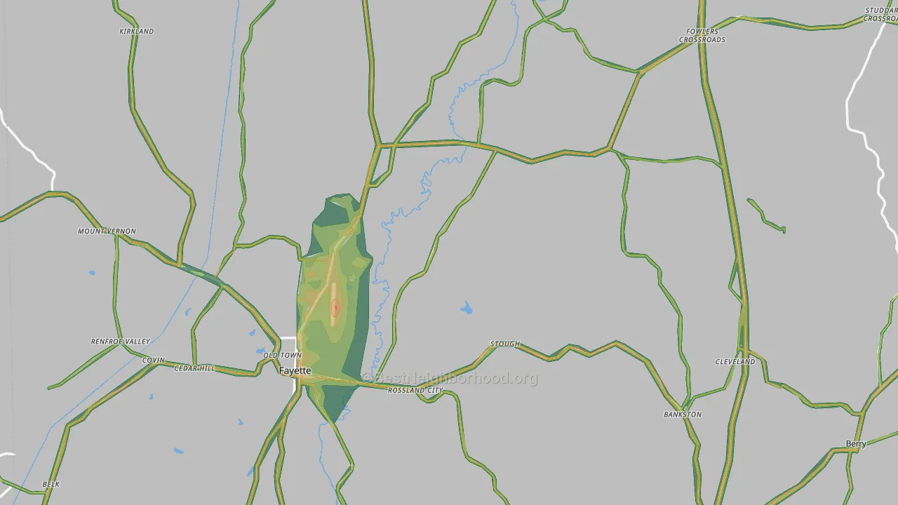 Fayette County, AL Map of Noise Levels in Fayette County