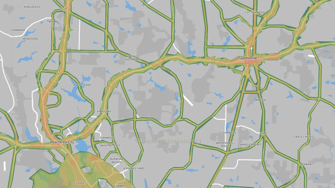Fayette County, GA Map of Noise Levels in Fayette County