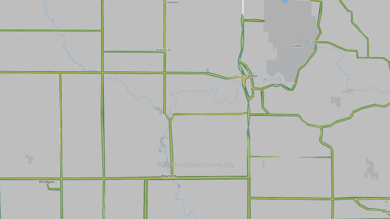 Fayette County, IA Map of Noise Levels in Fayette County