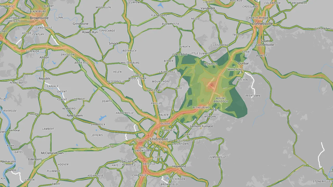 Fayette County, PA Map of Noise Levels in Fayette County