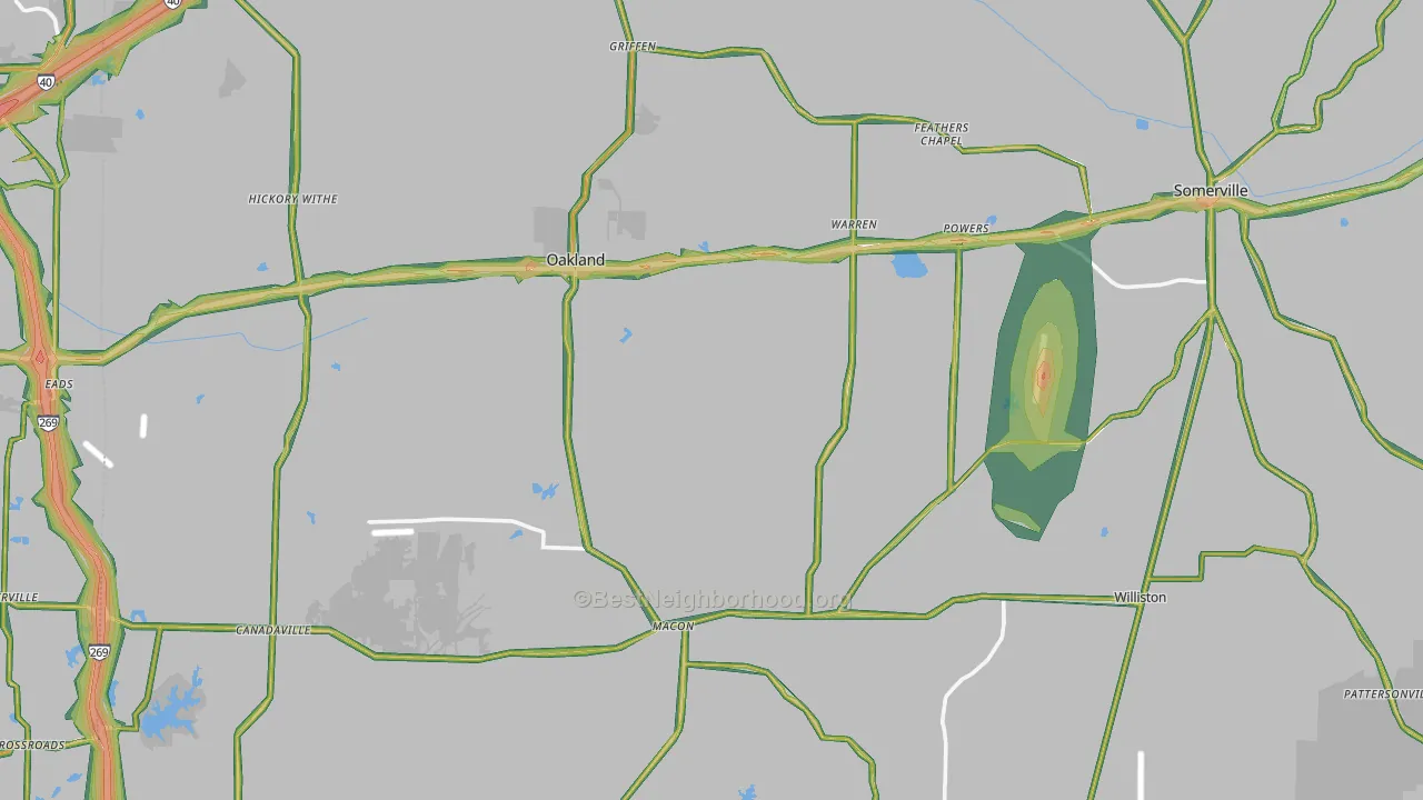 Fayette County, TN Map of Noise Levels in Fayette County