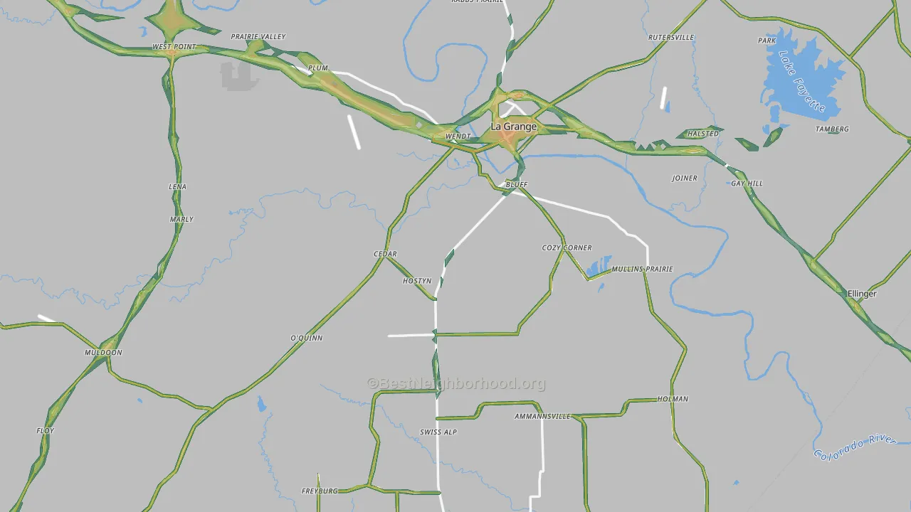 Fayette County, TX Map of Noise Levels in Fayette County