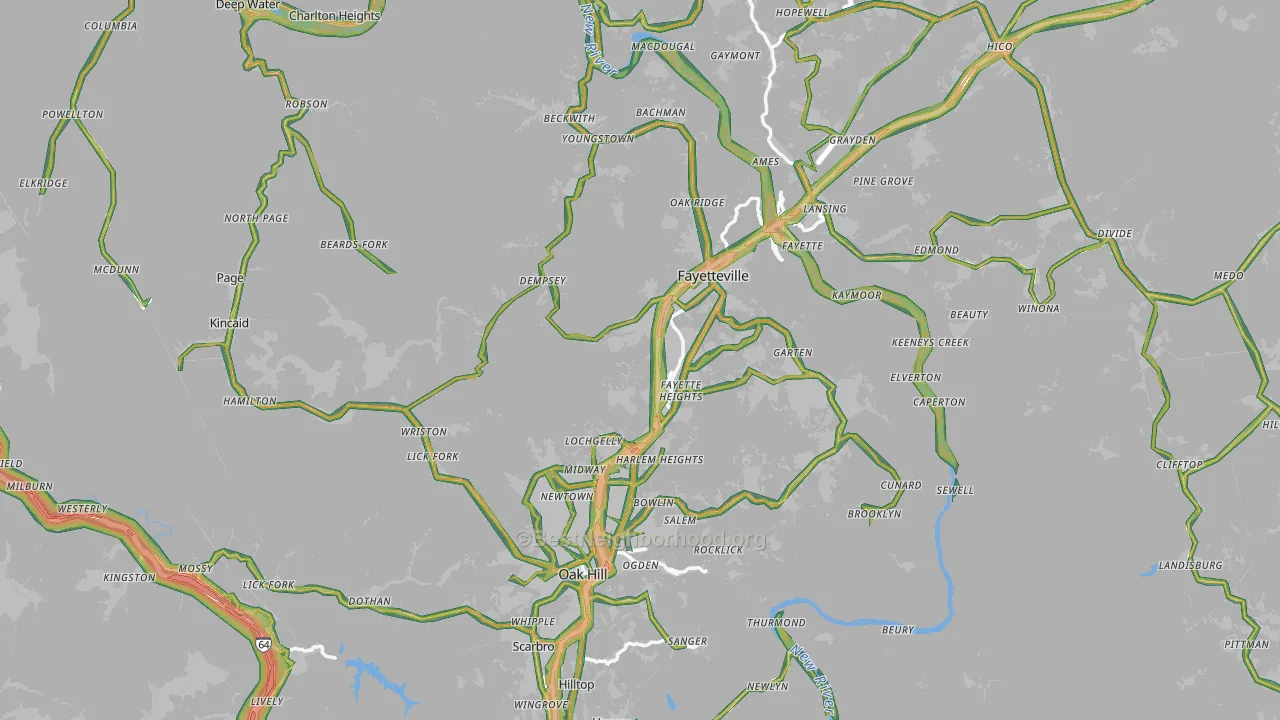 Fayette County, WV Map of Noise Levels in Fayette County