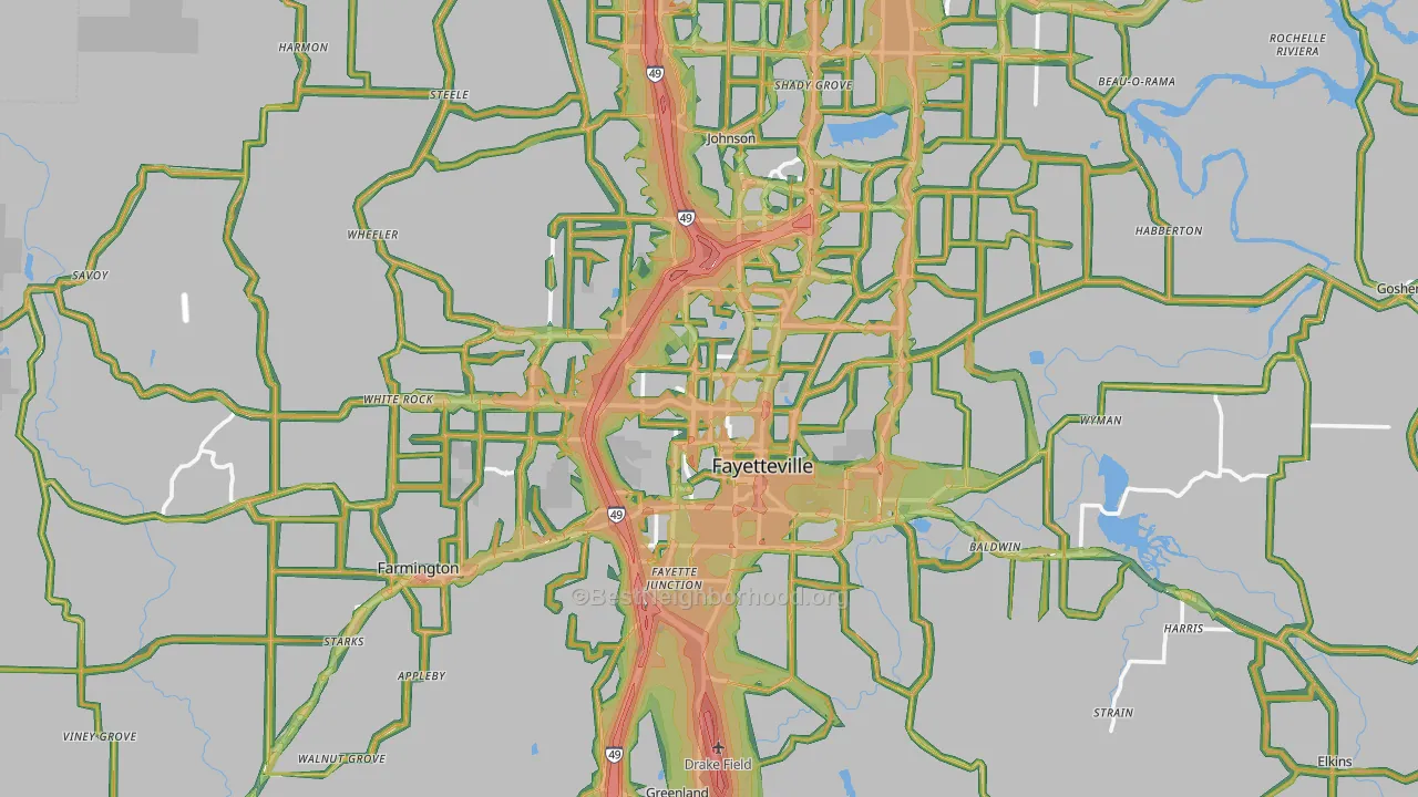 Fayetteville, AR Map of Noise Levels in Fayetteville