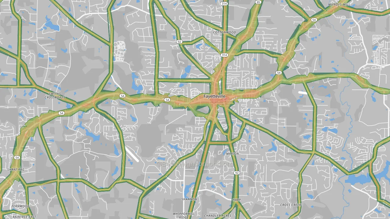 Fayetteville, GA Map of Noise Levels in Fayetteville