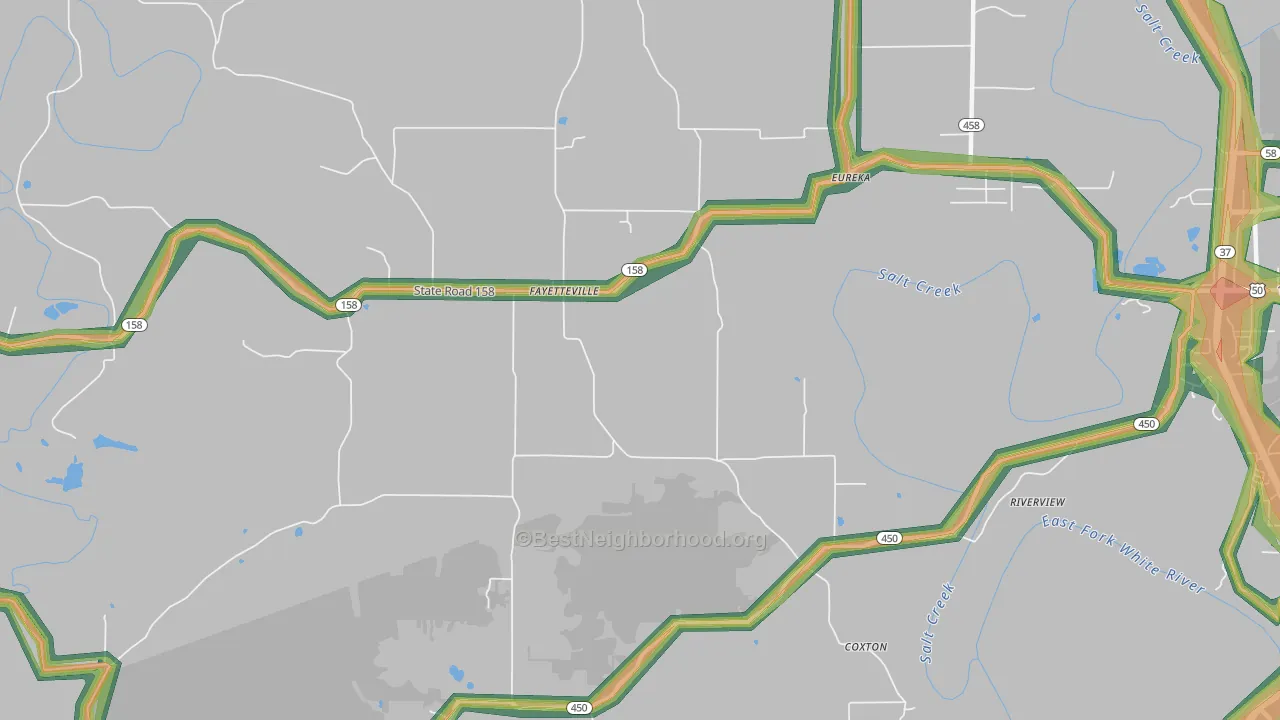 Fayetteville, IN Map of Noise Levels in Fayetteville