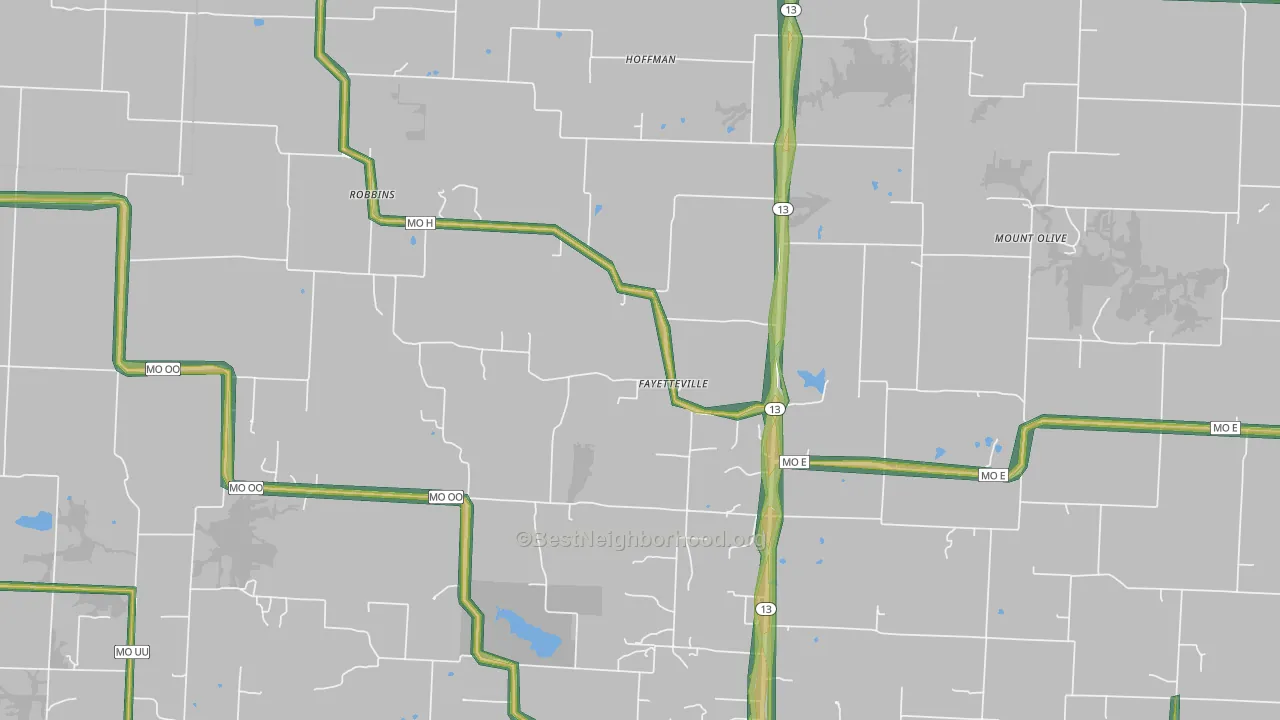 Fayetteville, MO Map of Noise Levels in Fayetteville