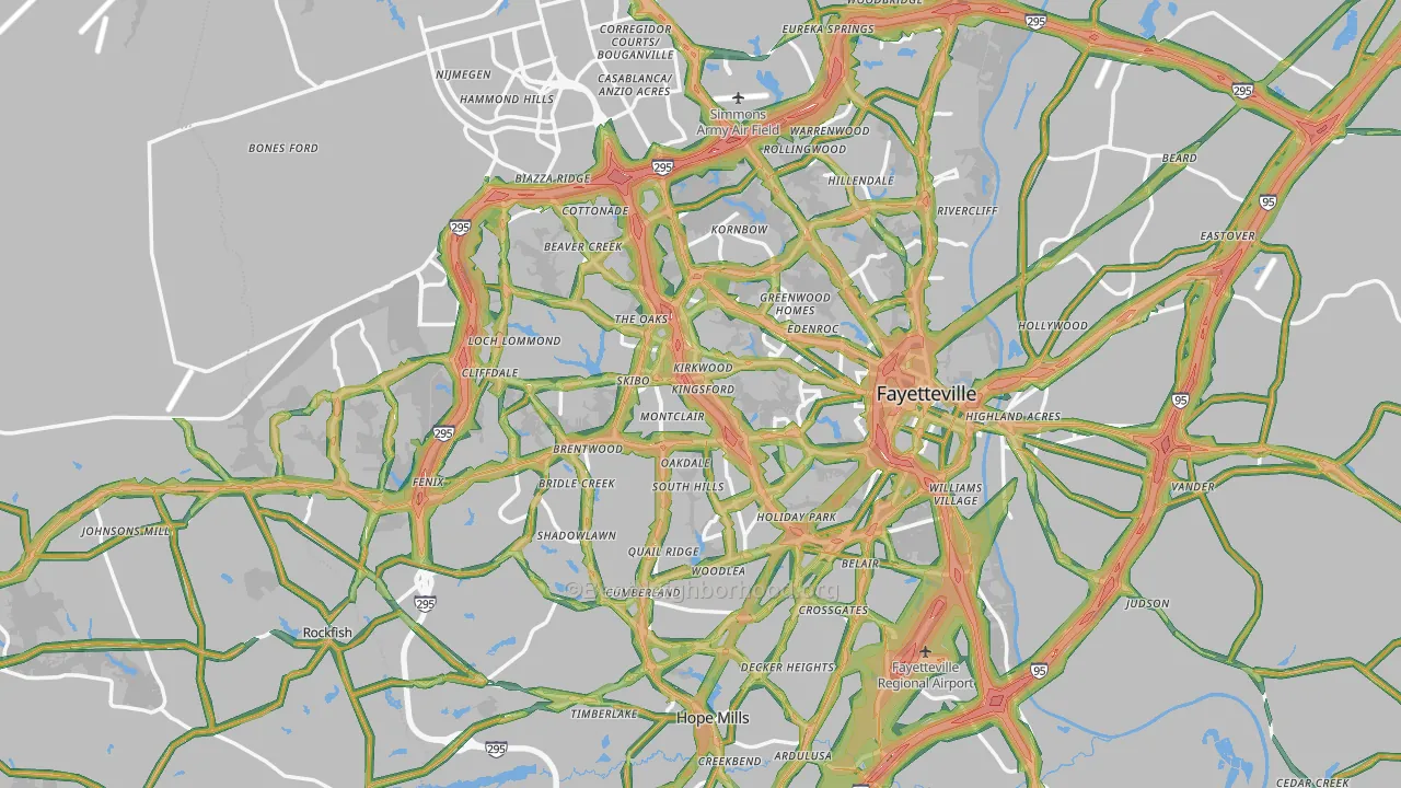 Fayetteville, NC Map of Noise Levels in Fayetteville