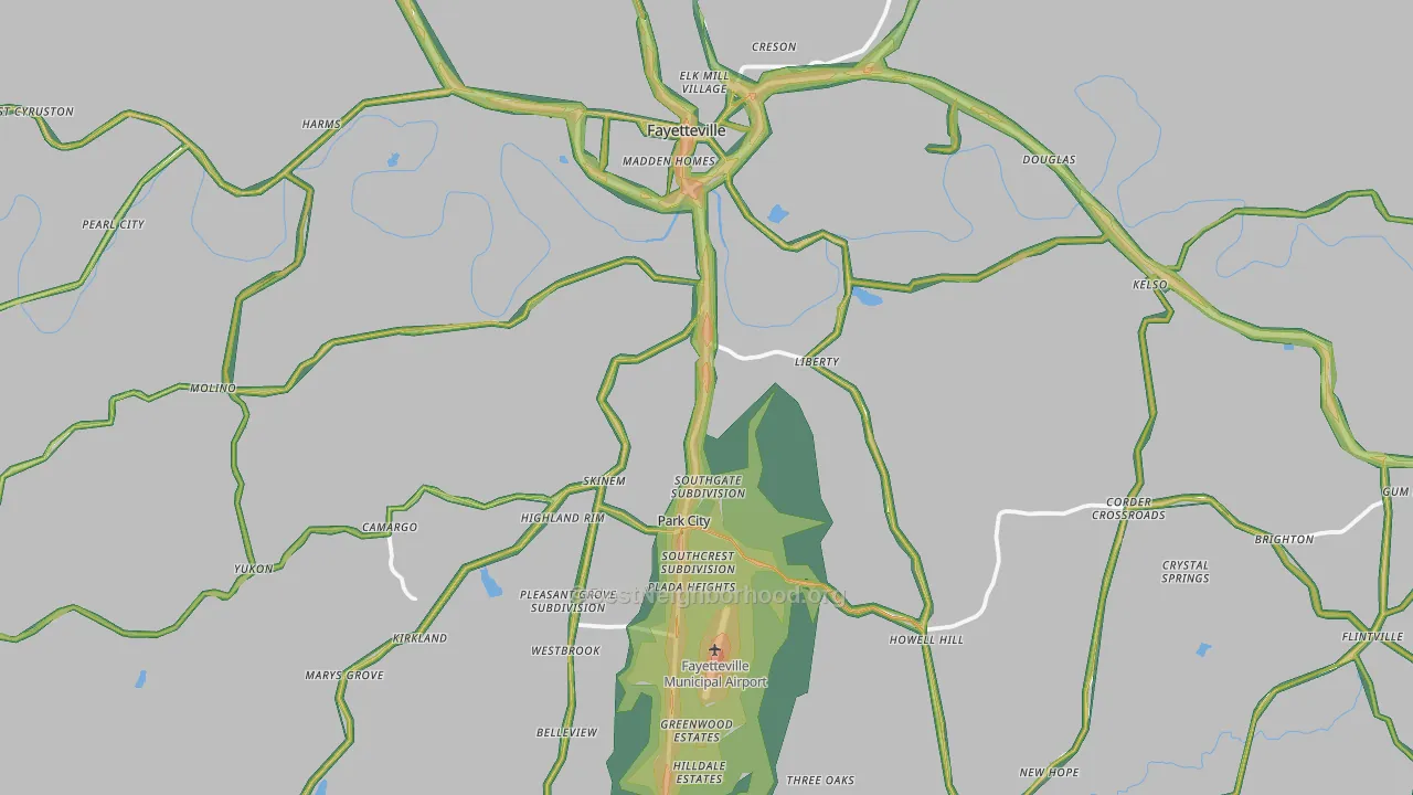 Fayetteville, TN Map of Noise Levels in Fayetteville