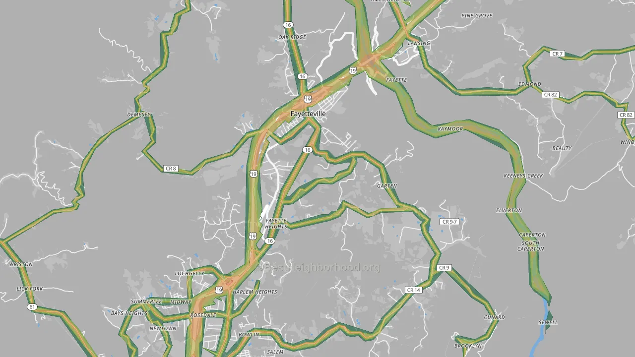 Fayetteville, WV Map of Noise Levels in Fayetteville