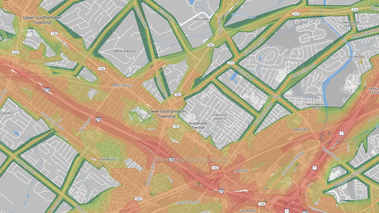 Feasterville, Feasterville-Trevose, PA Map of Noise Levels in Feasterville