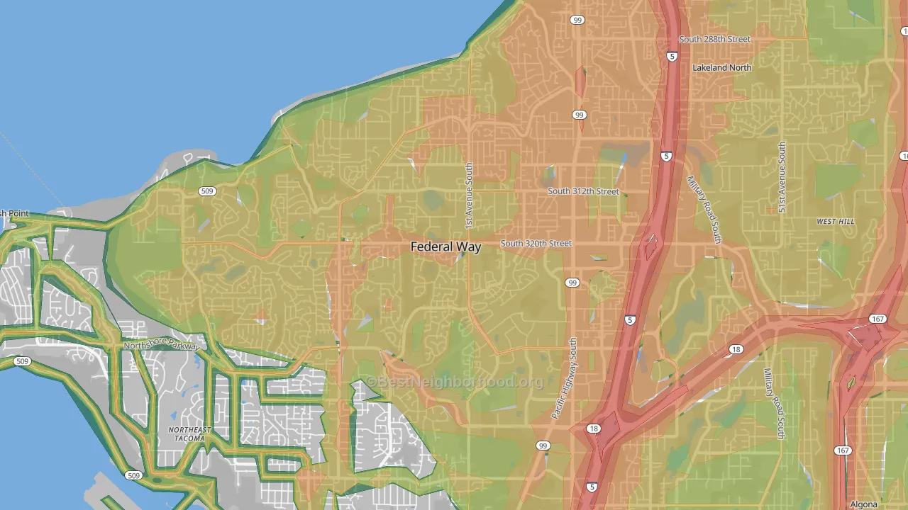 Federal Way, WA Map of Noise Levels in Federal Way