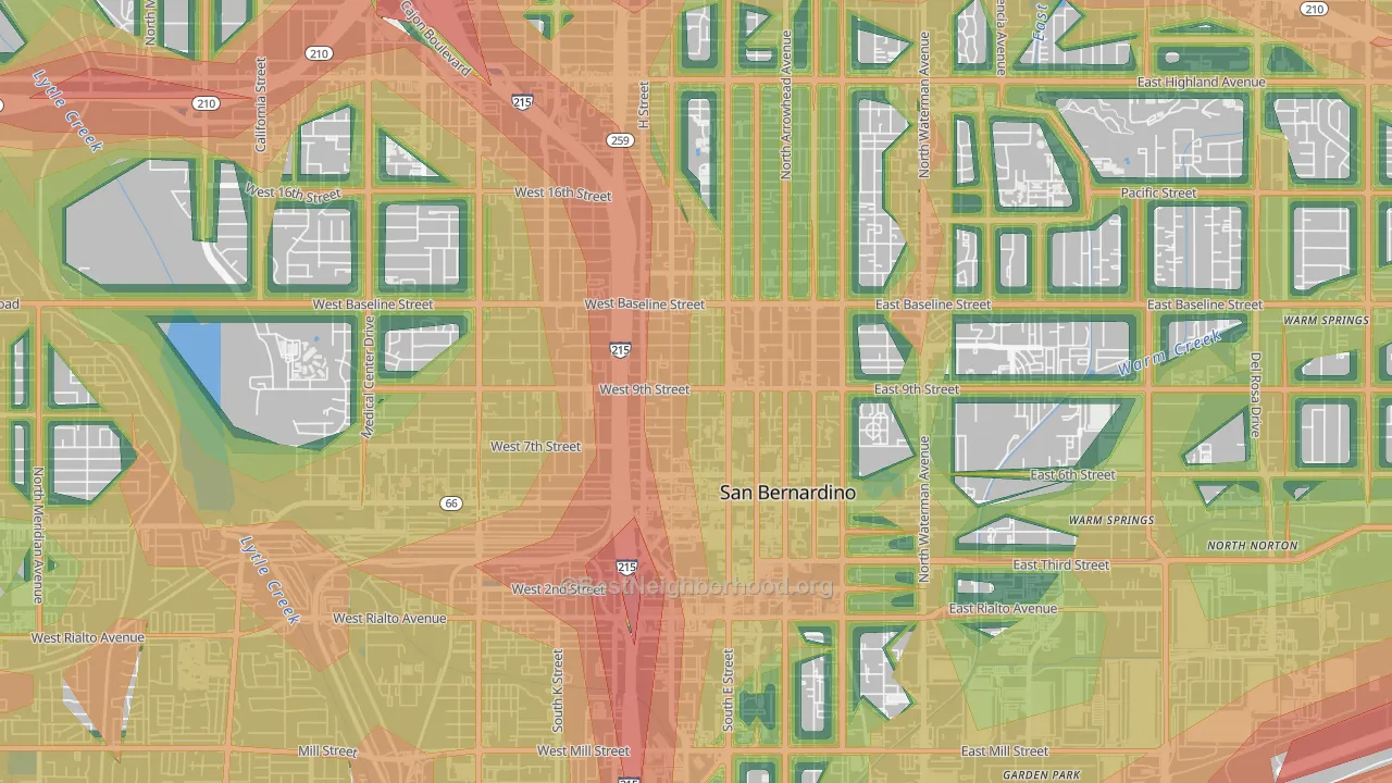 Feldheym, San Bernardino, CA Map of Noise Levels in Feldheym