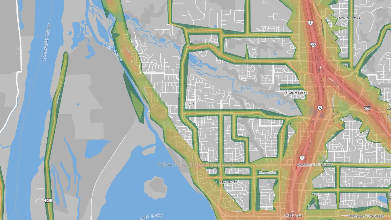 Felida-Starcrest, Vancouver, WA Map of Noise Levels in Felida-Starcrest